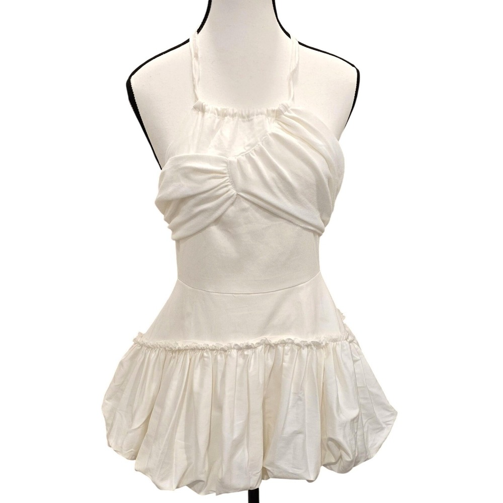 NWT Zemeta Country Balloon Bubble Hem Halter Mini Dress Y2K Style‎ Size Medium